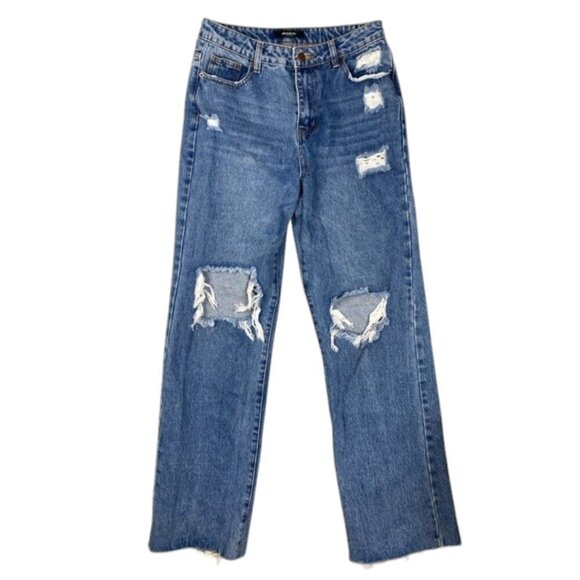 American Bazi Denim - American Bazi Los Angeles high waisted busted knee size 4/5 raw hems wide leg